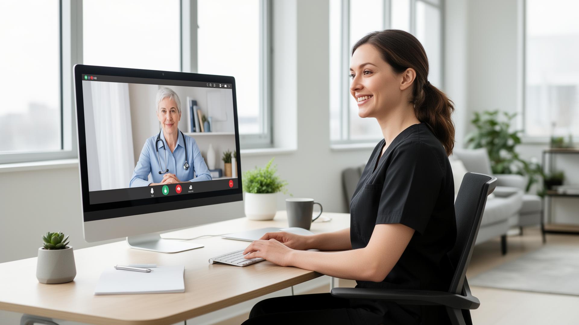 Healthcare professional working remotely from home office